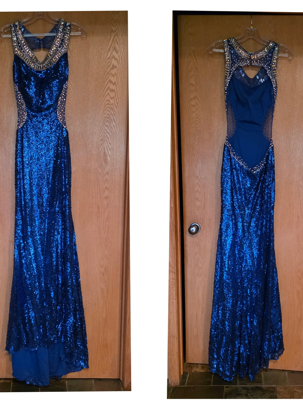 Madison James Deep Blue Evening Dress with Sequin Accents